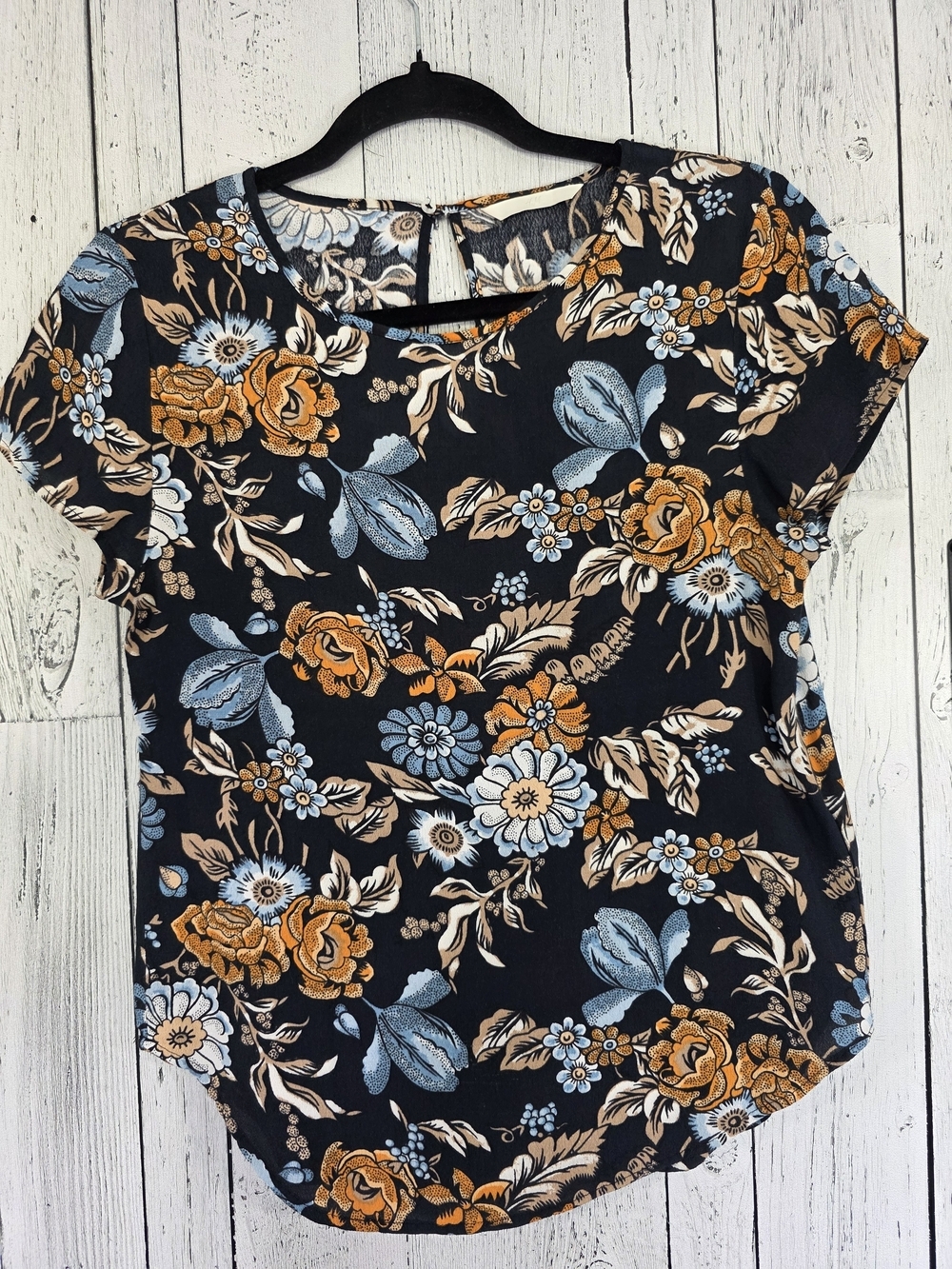 H&M Floral Short Sleeve Blouse Top Estimated Size Small Casual Fall Office